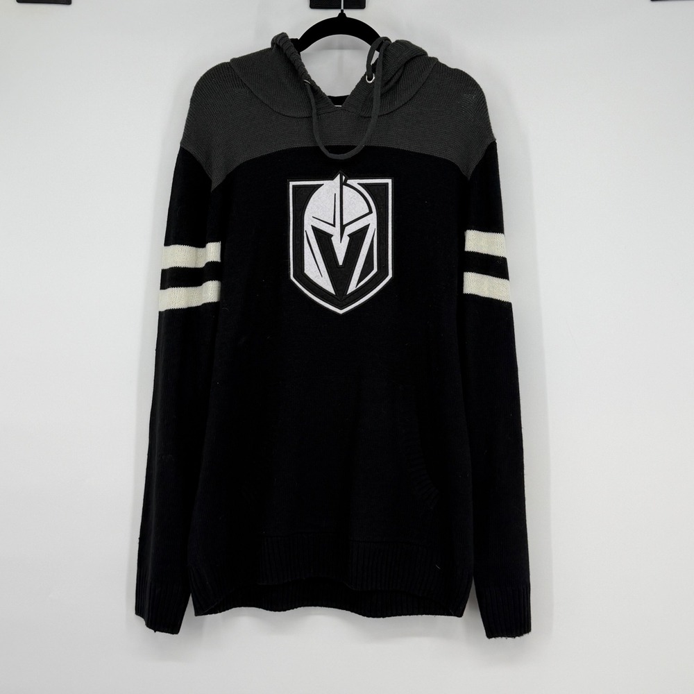 NHL Vegas Golden‎ Knights Mens Large Black Knit Hooded Sweater RN15763 CA00153